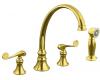 Kohler Revival K-16109-4-PB Vibrant Polished Brass Kitchen Sink Faucet with 9-3/16" Spout, Sidespray and Scroll Lever Handles