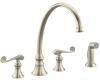 Kohler Revival K-16111-4-BN Vibrant Brushed Nickel Kitchen Sink Faucet with 11-13/16" Spout, Sidespray and Scroll Lever Handles