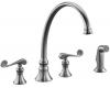Kohler Revival K-16111-4-G Brushed Chrome Kitchen Sink Faucet with 11-13/16" Spout, Sidespray and Scroll Lever Handles