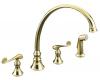 Kohler Revival K-16111-4-PB Vibrant Polished Brass Kitchen Sink Faucet with 11-13/16" Spout, Sidespray and Scroll Lever Handles