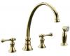 Kohler Revival K-16111-4A-AF Vibrant French Gold Kitchen Sink Faucet with 11-13/16" Spout, Sidespray and Traditional Lever Handles
