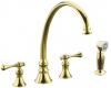 Kohler Revival K-16111-4A-PB Vibrant Polished Brass Kitchen Sink Faucet with 11-13/16" Spout, Sidespray and Traditional Lever Handles