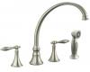 Kohler Finial Traditional K-377-4M-BN Vibrant Brushed Nickel Kitchen Sink Faucet with 9-3/16" Spout Reach, Lever Handles And Sidespray