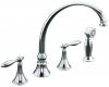 Kohler Finial Traditional K-377-4M-CP Polished Chrome Kitchen Sink Faucet with 9-3/16" Spout Reach, Lever Handles And Sidespray