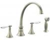 Kohler Finial Traditional K-377-4P-BN Vibrant Brushed Nickel Kitchen Sink Faucet with Lever Handles with White Inserts and Sidespray