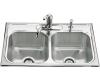 Kohler Marcato K-3199-4 Double Equal Self-Rimming Kitchen Sink with Four-Hole Faucet Punching