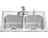 Kohler Marcato K-3199-4H Double Equal Self-Rimming Kitchen Sink with Four-Hole Faucet Punching and Mirror Highlights