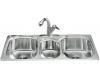 Kohler Ravinia K-3222-1 Triple-Basin Self-Rimming Kitchen Sink with Single-Hole Faucet Punching