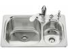Kohler Ravinia K-3228-3 High/Low Self-Rimming Kitchen Sink with Three-Hole Faucet Punching