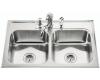 Kohler Lyric K-3283-3 Double Equal Self-Rimming Kitchen Sink with Three-Hole Faucet Punching