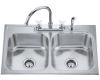 Kohler Lyric K-3310-3 Double Equal Self-Rimming Kitchen Sink with Three-Hole Faucet Punching