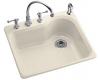 Kohler Meadowland K-5802-4-47 Almond Self-Rimming Kitchen Sink with Four-Hole Faucet Drilling