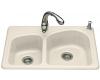 Kohler Woodfield K-5805-4-47 Almond Self-Rimming Kitchen Sink with Four-Hole Faucet Drilling
