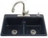 Kohler Deerfield K-5838-2-52 Navy Smart Divide Self-Rimming Kitchen Sink with Double Equal Basins and Two-Hole Faucet Drilling