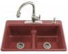 Kohler Deerfield K-5838-2-R1 Roussillon Red Smart Divide Self-Rimming Kitchen Sink with Double Equal Basins and Two-Hole Faucet Drilling