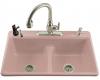Kohler Deerfield K-5838-3-45 Wild Rose Smart Divide Self-Rimming Kitchen Sink with Double Equal Basins and Three-Hole Faucet Drilling