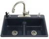 Kohler Deerfield K-5838-3-52 Navy Smart Divide Self-Rimming Kitchen Sink with Double Equal Basins and Three-Hole Faucet Drilling