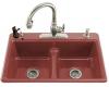 Kohler Deerfield K-5838-3-R1 Roussillon Red Smart Divide Self-Rimming Kitchen Sink with Double Equal Basins and Three-Hole Faucet Drilling