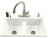Kohler Deerfield K-5838-5-0 White Smart Divide Self-Rimming Kitchen Sink with Double Equal Basins and Five-Hole Faucet Drilling