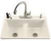 Kohler Deerfield K-5838-5-47 Almond Smart Divide Self-Rimming Kitchen Sink with Double Equal Basins and Five-Hole Faucet Drilling