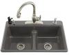 Kohler Deerfield K-5838-5-58 Thunder Grey Smart Divide Self-Rimming Kitchen Sink with Double Equal Basins and Five-Hole Faucet Drilling