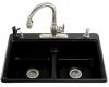 Kohler Deerfield K-5838-5-7 Black Black Smart Divide Self-Rimming Kitchen Sink with Double Equal Basins and Five-Hole Faucet Drilling