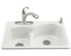Kohler Woodfield K-5839-2-0 White Smart Divide Self-Rimming Kitchen Sink with Medium/Large Basins and Two-Hole Faucet Drilling