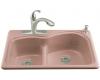 Kohler Woodfield K-5839-2-45 Wild Rose Smart Divide Self-Rimming Kitchen Sink with Medium/Large Basins and Two-Hole Faucet Drilling