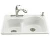 Kohler Woodfield K-5839-4-0 White Smart Divide Self-Rimming Kitchen Sink with Large/Medium Basins and Four-Hole Faucet Drilling