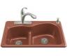Kohler Woodfield K-5839-4-R1 Roussillon Red Smart Divide Self-Rimming Kitchen Sink with Large/Medium Basins and Four-Hole Faucet Drilling