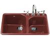 Kohler Executive Chef K-5932-4-R1 Roussillon Red Self-Rimming Kitchen Sink with Four-Hole Faucet Drilling