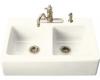 Kohler Hawthorne K-6534-3-96 Biscuit Tile-In Kitchen Sink with Three-Hole Faucet Drilling and Apron-Front