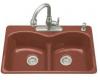Kohler Langlade K-6626-3-R1 Roussillon Red Smart Divide Self-Rimming Kitchen Sink with Three-Hole Faucet Drilling