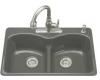 Kohler Langlade K-6626-4-58 Thunder Grey Smart Divide Self-Rimming Kitchen Sink with Three-Hole Faucet and Accessory Hole Drillings