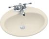 Kohler Farmington K-2905-4L-47 Almond Self-Rimming Lavatory with 4" Centers and Soap Dispenser Drilling on Left