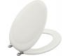 Kohler Revival K-4615-BN-0 White Toilet Seat with Vibrant Brushed Nickel Hinges