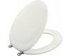 Kohler Revival K-4615-BN-S2 White Satin Toilet Seat with Vibrant Brushed Nickel Hinges