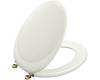 Kohler Revival K-4615-BR-S2 White Satin Toilet Seat with Vibrant Polished Brass Hinges