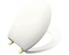 Kohler Bancroft K-4643-PB-0 White Round-Front Toilet Seat with Vibrant Polished Brass Hinges