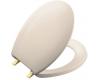 Kohler Bancroft K-4643-PB-55 Innocent Blush Round-Front Toilet Seat with Vibrant Polished Brass Hinges