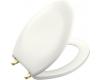 Kohler Bancroft K-4685-PB-0 White Elongated Toilet Seat with Vibrant Polished Brass Hinges