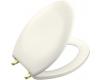 Kohler Bancroft K-4685-PB-96 Biscuit Elongated Toilet Seat with Vibrant Polished Brass Hinges