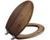 Kohler Vintage K-4755-CP-WC Dark Walnut Solid Oak Toilet Seat, Elongated, Closed-Front Seat with Cover and Polished Chrome Hinges