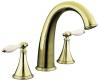 Kohler Finial Traditional K-T314-4F-AF Vibrant French Gold Deck-Mount High-Flow Roman Tub Faucet Trim with Lever Handles and Biscuit Inse