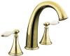 Kohler Finial Traditional K-T314-4F-PB Vibrant Polished Brass Deck-Mount High-Flow Roman Tub Faucet Trim with Lever Handles and Biscuit I