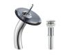 Kraus KGW-1700-PU-10CH-BLCL Chrome Single Lever Vessel Glass Waterfall Bathroom Faucet With Black Clear Glass Disk And Matching Pop Up Drain