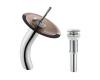 Kraus KGW-1700-PU-10CH-BRCL Chrome Single Lever Vessel Glass Waterfall Bathroom Faucet With Brown Clear Glass Disk And Matching Pop Up Drain