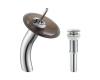 Kraus KGW-1700-PU-10CH-BRFR Chrome Single Lever Vessel Glass Waterfall Bathroom Faucet With Brown Frosted Glass Disk And Matching Pop Up Drain