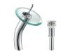 Kraus KGW-1700-PU-10CH-CL Chrome Single Lever Vessel Glass Waterfall Bathroom Faucet With Clear Glass Disk And Matching Pop Up Drain