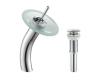 Kraus KGW-1700-PU-10CH-FR Chrome Single Lever Vessel Glass Waterfall Bathroom Faucet With Frosted Glass Disk And Matching Pop Up Drain
